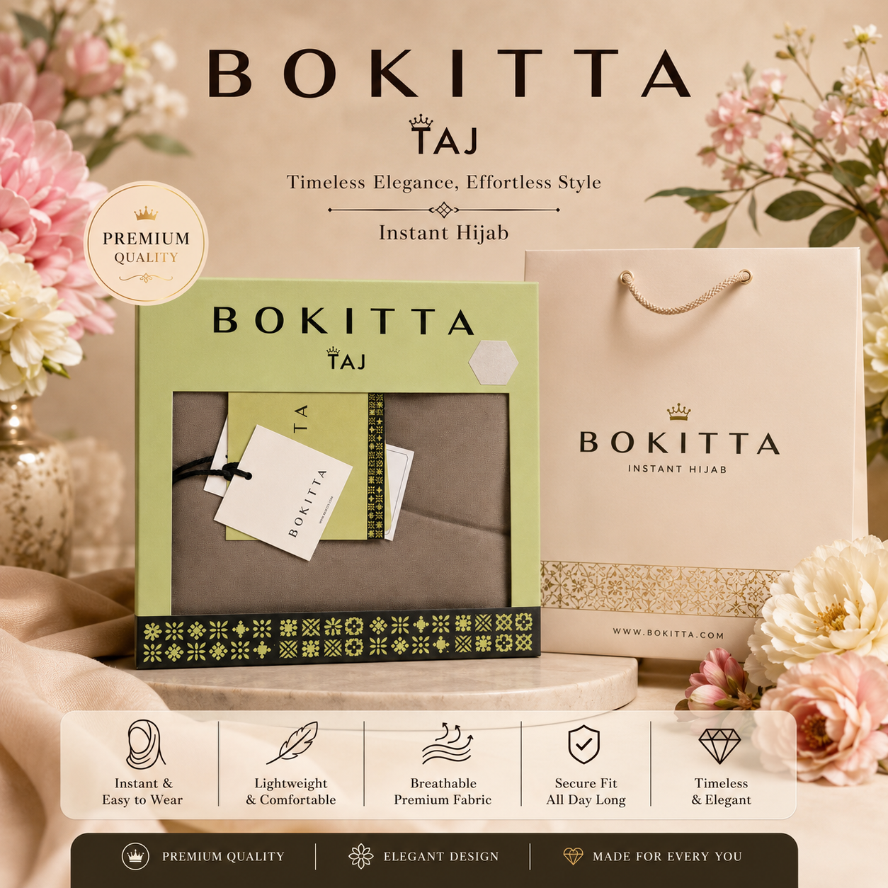 Bokitta,Taj , Instant Hijab, Premium Hijab